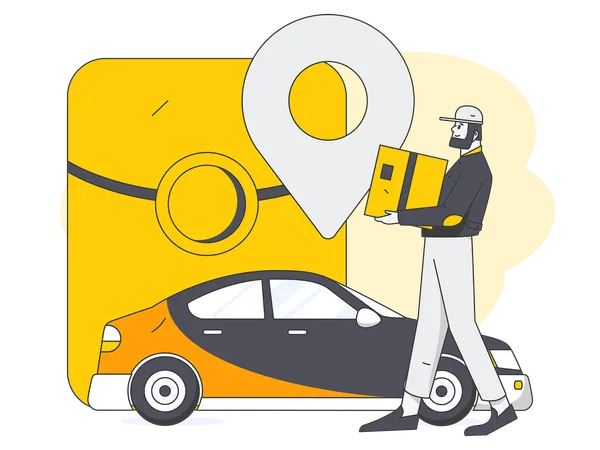 Delivery Man holding cargo while find car location  Illustration