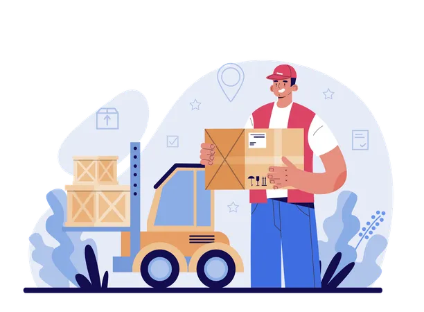 Loader Service Stevedore In Uniform Carrying A Cargo Delivery Man Holding Box Idea Of Transportation And Distribution Flat Vector Illustration Illustration
