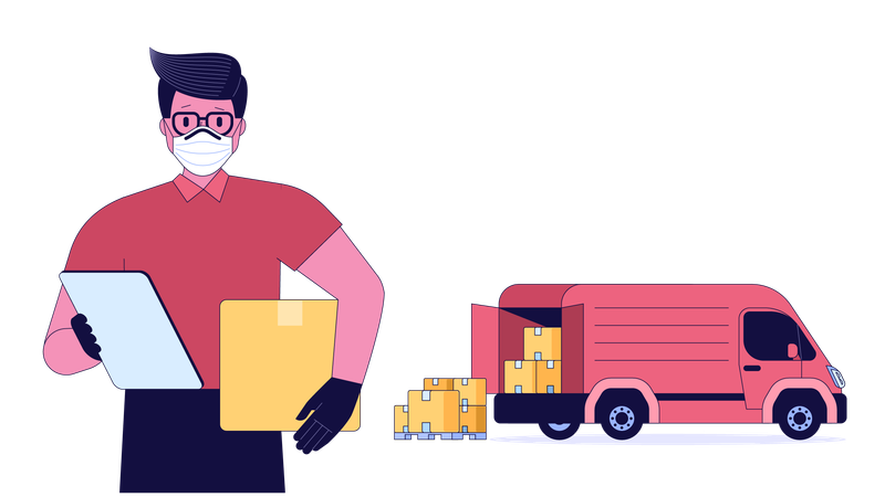 Delivery man holding delivery list for parcel delivery  Illustration