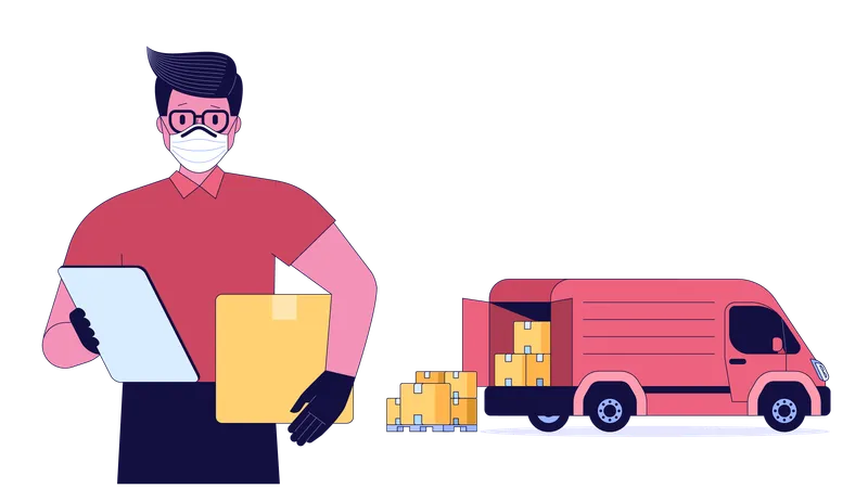 Delivery man holding delivery list for parcel delivery  Illustration