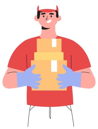 Delivery man holding package Illustration