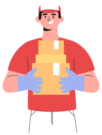 Delivery man holding package Illustration