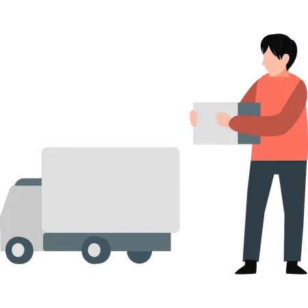 Delivery man holding package box  Illustration