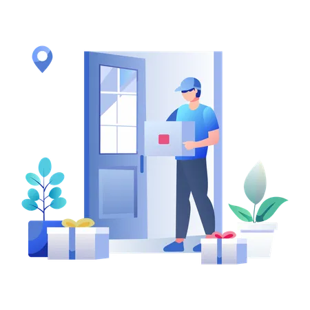 Delivery man holding package while doing Home Delivery  Illustration