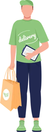 Delivery man holding paper bag Illustration