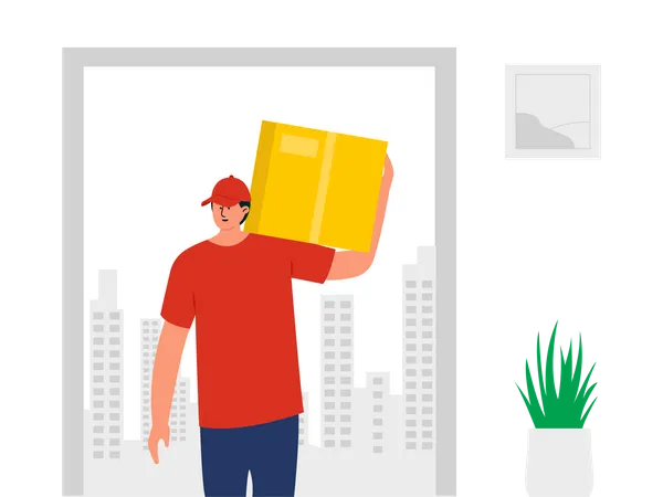 Delivery man holding parcel on shoulder  Illustration