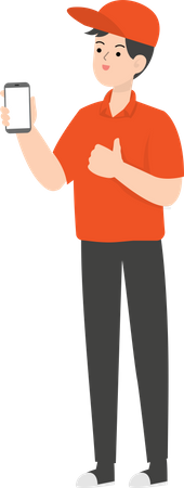 Delivery Man Holding Smartphone  Illustration