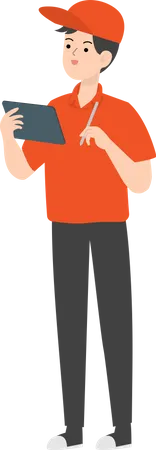 Delivery Man Holding Tablet  Illustration