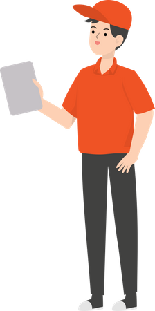 Delivery Man Holding Tablet  Illustration