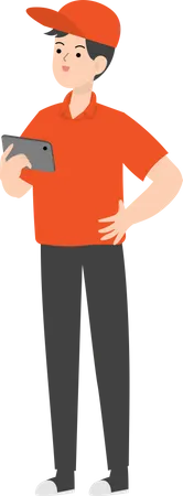 Delivery Man Holding Tablet  Illustration