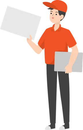 Delivery Man Holding White Paper  Illustration