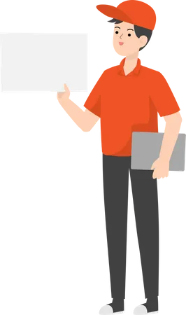 Delivery Man Holding White Paper  Illustration