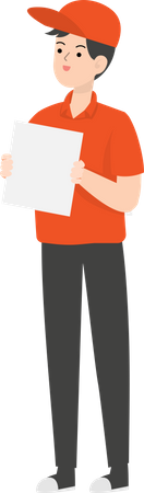 Delivery Man Holding White Paper  Illustration