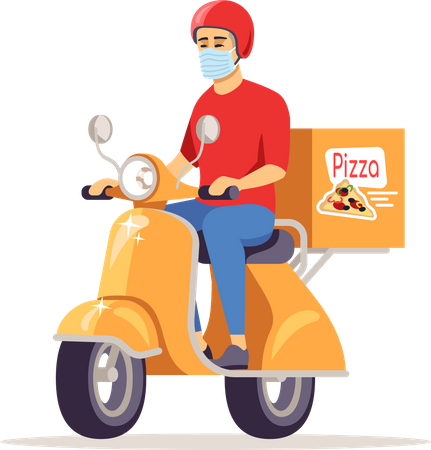 Delivery man in surgical mask going for deliver pizza  Illustration