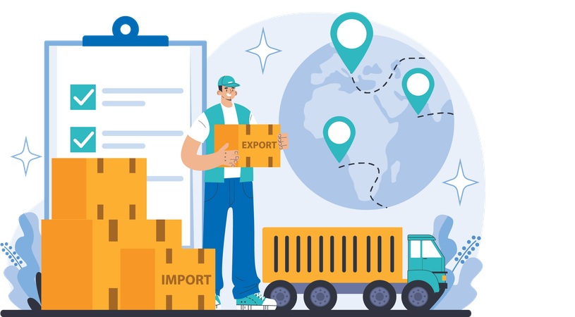 Delivery man is loading package sin truck  Illustration