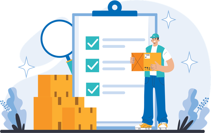 Delivery man is managing product distribution  Illustration