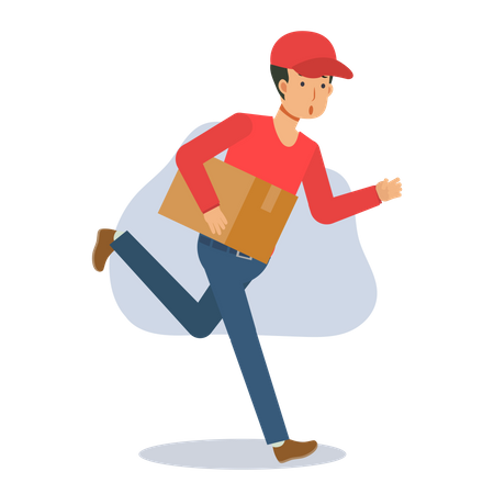 Delivery man is running with box Illustration