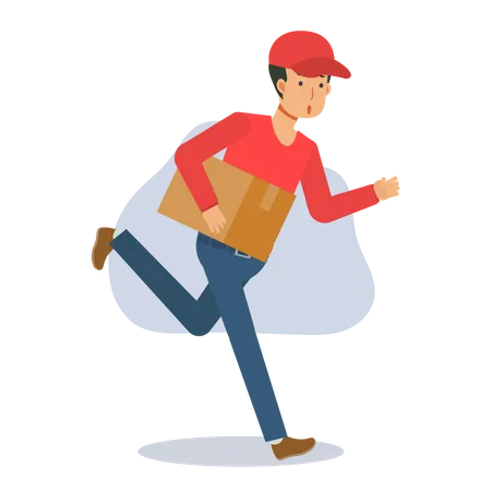 Delivery Man Is Running And Carrying A Box Fast Delivery Concept Flat Vector Cartoon Character Illustration Illustration