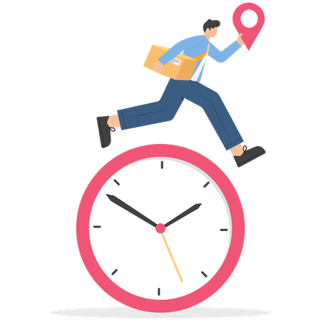 Delivery man jumped over the clock  Illustration