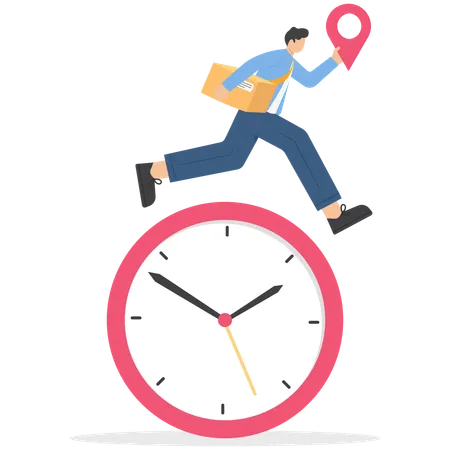 Delivery man jumped over the clock  Illustration