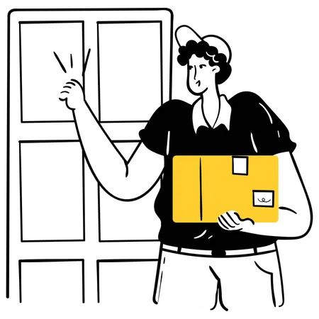 Delivery man knowing door for delivery  Illustration