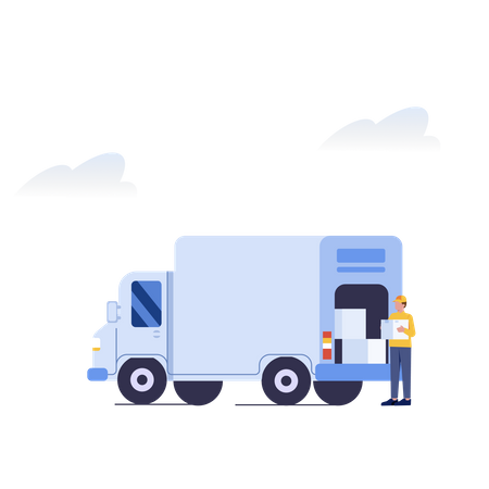 Delivery man loading boxes in truck Illustration