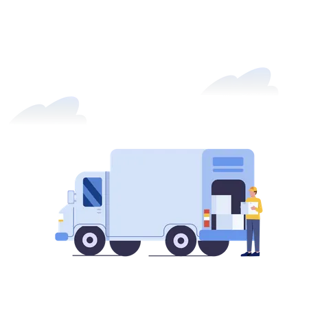 Delivery man loading boxes in truck Illustration