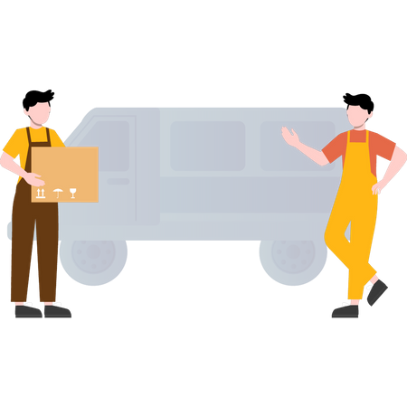 Delivery man loading further deliveries into delivery truck  Illustration