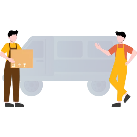 Delivery man loading further deliveries into delivery truck  Illustration