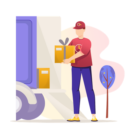 Delivery man loading package in truck Illustration