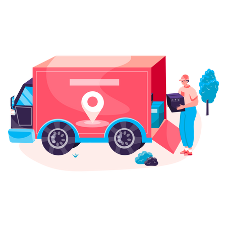 Delivery man loading parcels in truck  Illustration