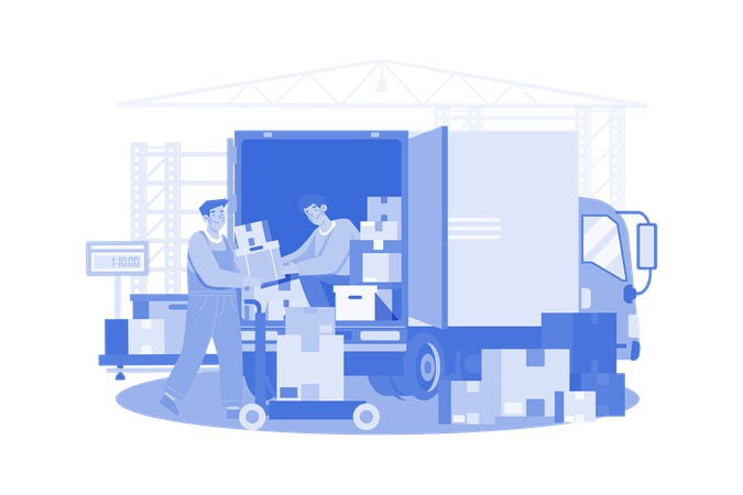 Delivery Man Loading Parcels In Truck  Illustration