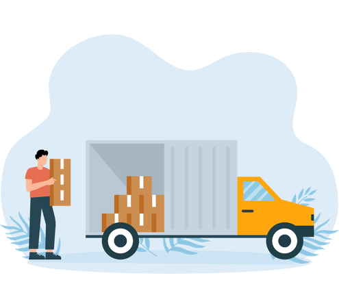 Delivery man loading stock in delivery van  Illustration