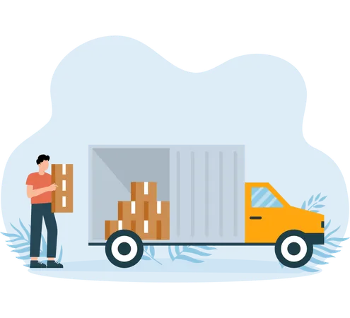 Delivery man loading stock in delivery van  Illustration