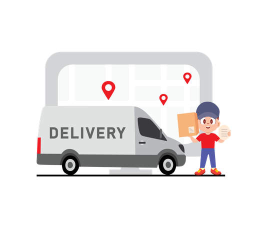 Delivery Man loads packages in truck  Illustration