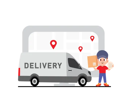 Delivery Man loads packages in truck  Illustration