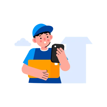 Delivery man looking for address  Illustration