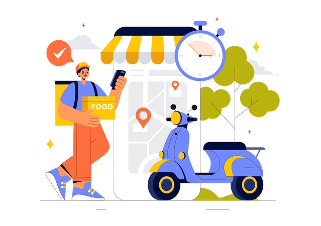 Delivery man looking for delivery location  Illustration