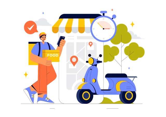 Delivery man looking for delivery location  Illustration