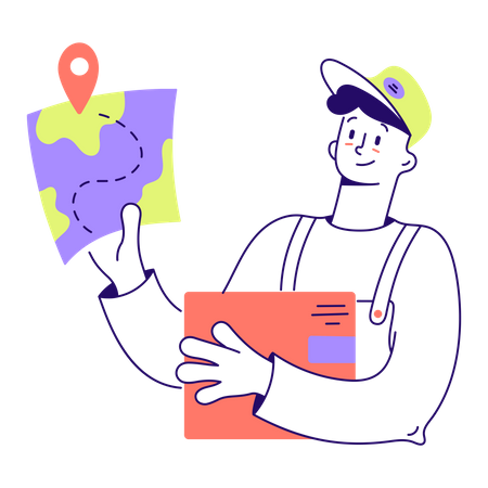 Delivery man looks at map  Illustration