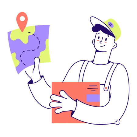 Delivery man looks at map  Illustration