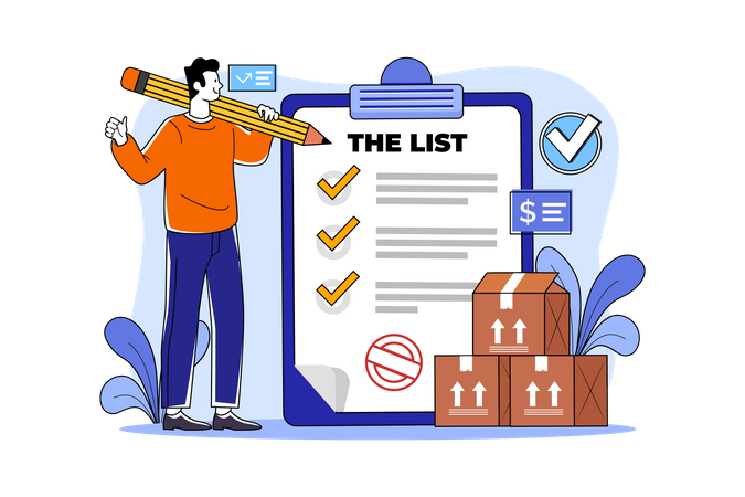 Delivery Man Making Inventory List  Illustration