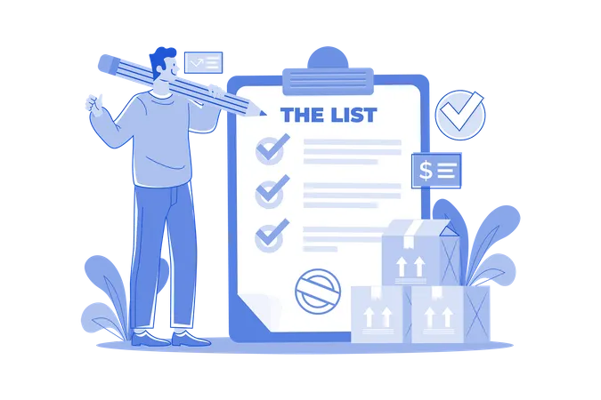 Delivery Man Making Inventory List  Illustration