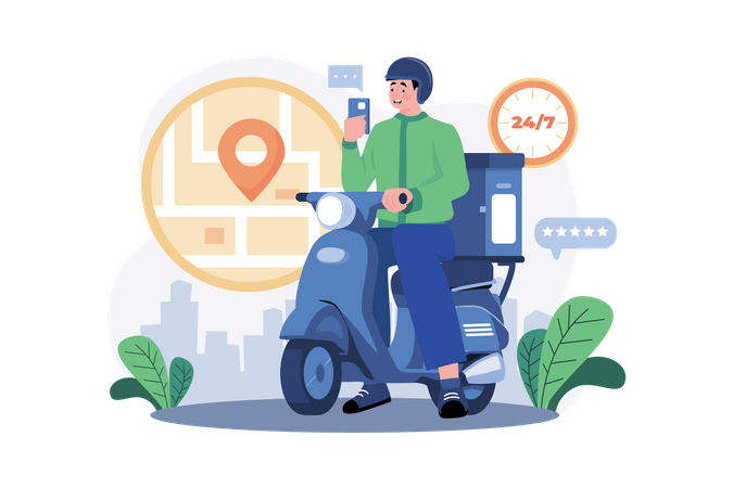 Delivery man on a motorbike  Illustration