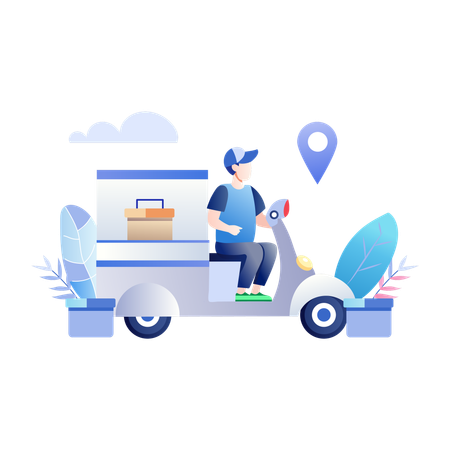 Delivery man delivery parcel at Delivery Location  Illustration