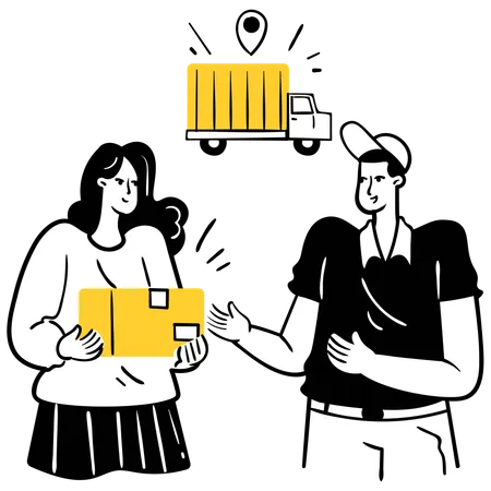 Delivery man picking up parcel  Illustration