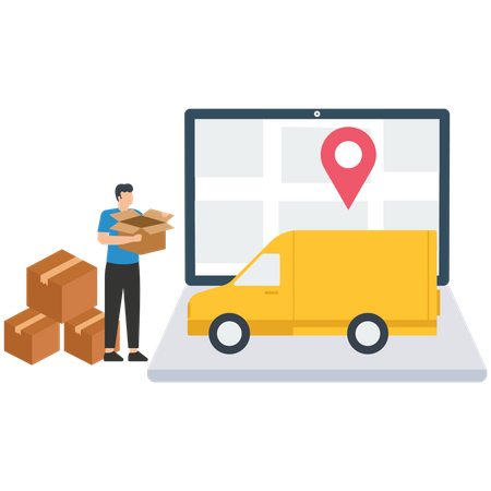 Delivery man provide Fast and free shipping  Illustration