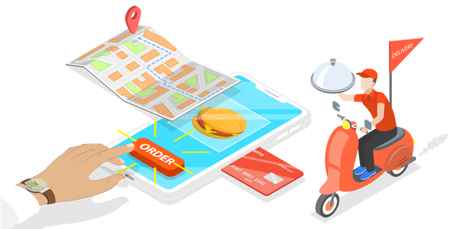 Delivery man provide Fast Delivery Service by Scooter Illustration