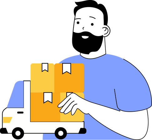 Delivery man providing delivery through truck  Illustration