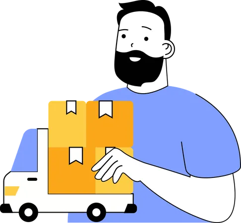 Delivery man providing delivery through truck  Illustration